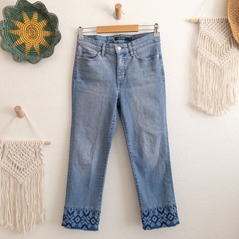 Lauren Ralph Lauren Blue Embroidered Cropped Denim Jeans Size 2
